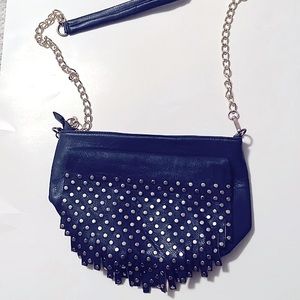 Cross Body | Shoulder Purse | Blue leather Closure Flap with Rhinestone